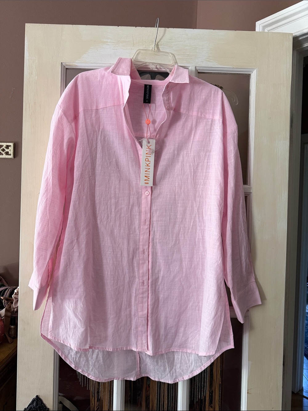 MinkPink Coverup button down shirt